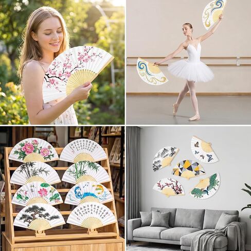 50Pcs White Paper Fans for Wedding Guest, 8 Inch Blank Paper Fans Bulk for Line Dancing Hand Fan Bamboo Folding,Papers Fan Handheld for Guest Dancing Party DIY Craft Photo Props Wall Decoration in Kuwait