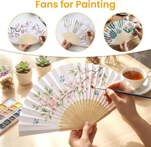 50Pcs White Paper Fans for Wedding Guest, 8 Inch Blank Paper Fans Bulk for Line Dancing Hand Fan Bamboo Folding,Papers Fan Handheld for Guest Dancing Party DIY Craft Photo Props Wall Decoration in Kuwait