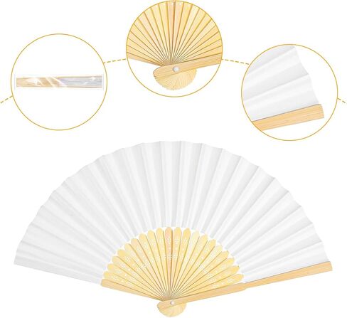 50Pcs White Paper Fans for Wedding Guest, 8 Inch Blank Paper Fans Bulk for Line Dancing Hand Fan Bamboo Folding,Papers Fan Handheld for Guest Dancing Party DIY Craft Photo Props Wall Decoration in Kuwait
