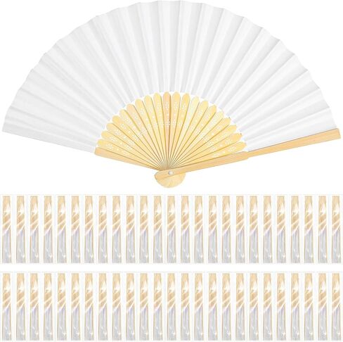 50Pcs White Paper Fans for Wedding Guest, 8 Inch Blank Paper Fans Bulk for Line Dancing Hand Fan Bamboo Folding,Papers Fan Handheld for Guest Dancing Party DIY Craft Photo Props Wall Decoration in Kuwait