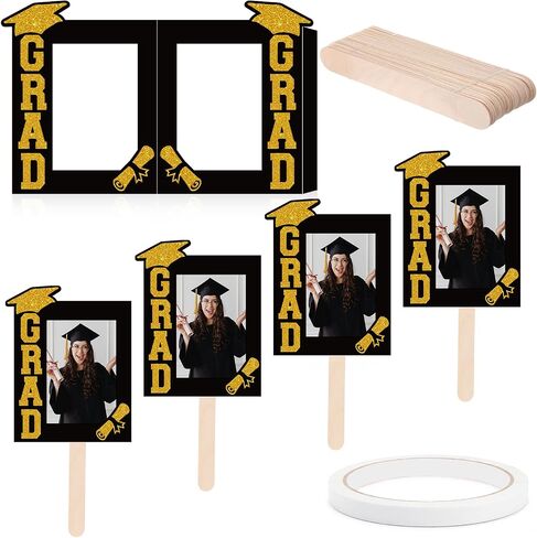 TaoBary 36 Set DIY Graduation Fans Handheld Set for 4x6 Inch Pictures Class of 2026 Double Sided Big Personalized Fans Photo Props Head Cutout Fan for 2026 Grad Picture Frame Party Supplies (Black) in Kuwait