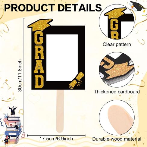 TaoBary 36 Set DIY Graduation Fans Handheld Set for 4x6 Inch Pictures Class of 2026 Double Sided Big Personalized Fans Photo Props Head Cutout Fan for 2026 Grad Picture Frame Party Supplies (Black) in Kuwait