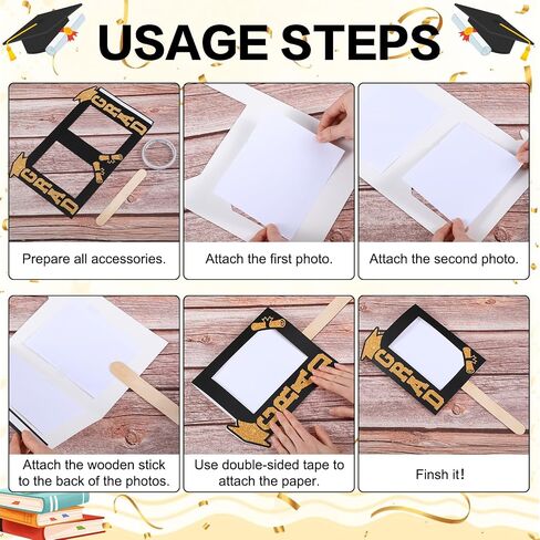 TaoBary 36 Set DIY Graduation Fans Handheld Set for 4x6 Inch Pictures Class of 2026 Double Sided Big Personalized Fans Photo Props Head Cutout Fan for 2026 Grad Picture Frame Party Supplies (Black) in Kuwait