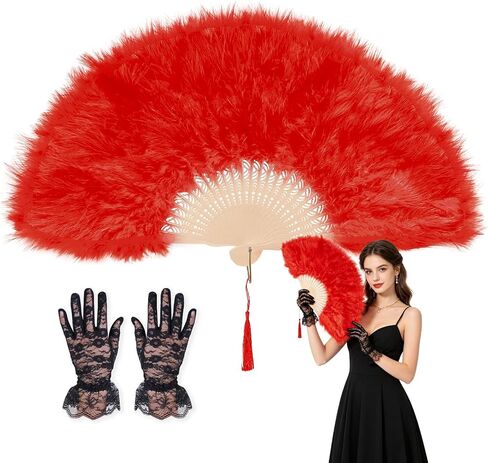 Feather Hand Fan,1920s Vintage Style Flapper Hand Fan for Gatsby Party, Dancing and Party Decorations (Black) in Saudi Arabia