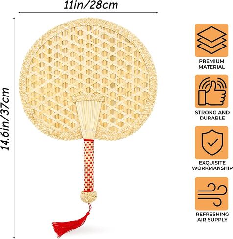 Goaste 2 Packs Hand Woven Round Wheat Straw Fans, Natural Handheld Fan for Summer Cooling, Rustic Chinese Manual Fan for Wedding Palm, Home Decor, Photo Prop, Elderly Travel Supplies & Personal Gift in Kuwait