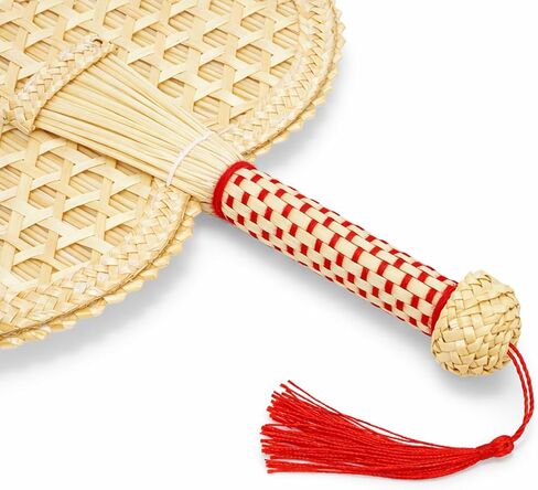 Goaste 2 Packs Hand Woven Round Wheat Straw Fans, Natural Handheld Fan for Summer Cooling, Rustic Chinese Manual Fan for Wedding Palm, Home Decor, Photo Prop, Elderly Travel Supplies & Personal Gift in Kuwait