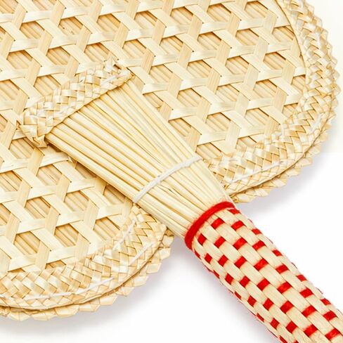 Goaste 2 Packs Hand Woven Round Wheat Straw Fans, Natural Handheld Fan for Summer Cooling, Rustic Chinese Manual Fan for Wedding Palm, Home Decor, Photo Prop, Elderly Travel Supplies & Personal Gift in Kuwait