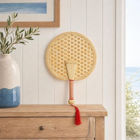 Goaste 2 Packs Hand Woven Round Wheat Straw Fans, Natural Handheld Fan for Summer Cooling, Rustic Chinese Manual Fan for Wedding Palm, Home Decor, Photo Prop, Elderly Travel Supplies & Personal Gift in Kuwait