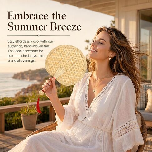 Goaste 2 Packs Hand Woven Round Wheat Straw Fans, Natural Handheld Fan for Summer Cooling, Rustic Chinese Manual Fan for Wedding Palm, Home Decor, Photo Prop, Elderly Travel Supplies & Personal Gift in Kuwait