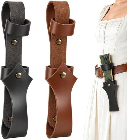 2PCS Leather Fan Holster Belt Holster for Folding Fans 8.5 Inch Handheld Fans Holder Carrier Hand Fan Accessory for Festivals Dance Party Steampunk Goth Lolita Renaissance Fairs Outfit (Brown Black) in Kuwait