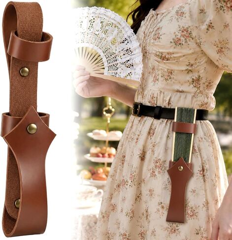 2PCS Leather Fan Holster Belt Holster for Folding Fans 8.5 Inch Handheld Fans Holder Carrier Hand Fan Accessory for Festivals Dance Party Steampunk Goth Lolita Renaissance Fairs Outfit (Brown Black) in Kuwait