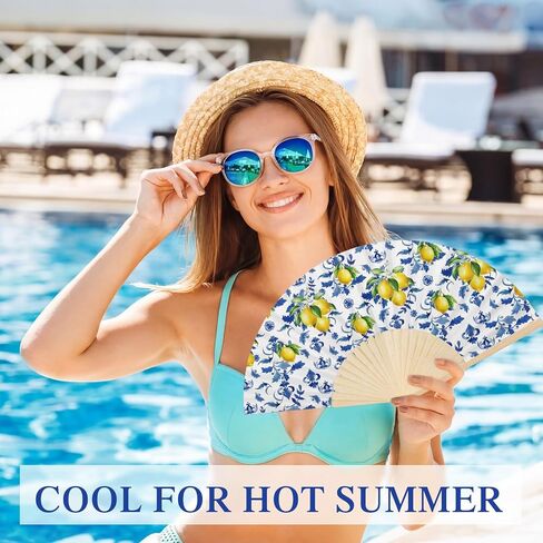 50 Pcs Capri Lemon Paper Fans Bulk with Organza Bag Blue Tile Lemon Party Favor for Guest Amalfi Coast Mediterranean Folding Fan Handheld for Italian Summer Bridal Shower Wedding Party Decor in Kuwait