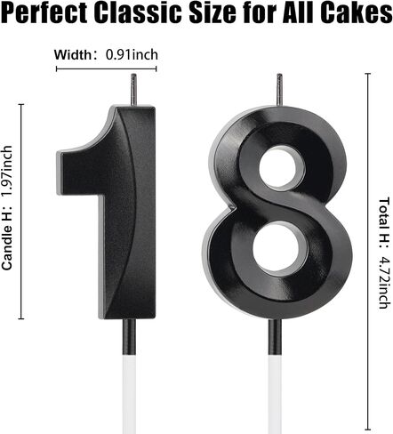 18th Birthday Decorations for Boys Girls, Black Number 18 Birthday Candle for Cake, 4.7 Inch Number 18 Candle Cake Topper, 18th Birthday Candles for Girls Boys, Milestone Party Supplies in Kuwait