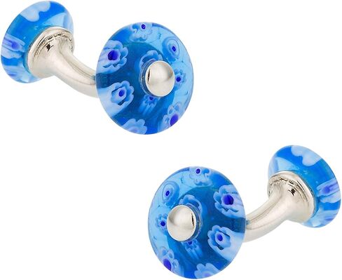 Cuff-Daddy Blue Millipore Venetian Glass Double-Sided Cufflinks with Presentation Box in Kuwait