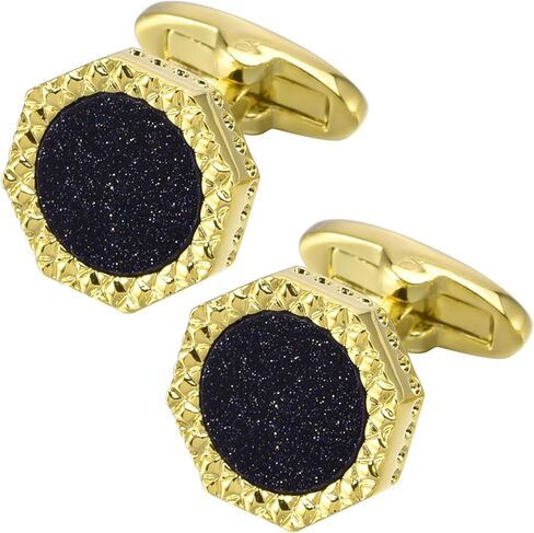 Octagon Blue Goldstone Cufflinks for Men In Gift Box Silver Gold Plated Sparkling Men Cufflinks for Wedding Tuxedo Shirt Party Anniversary Dress in Kuwait