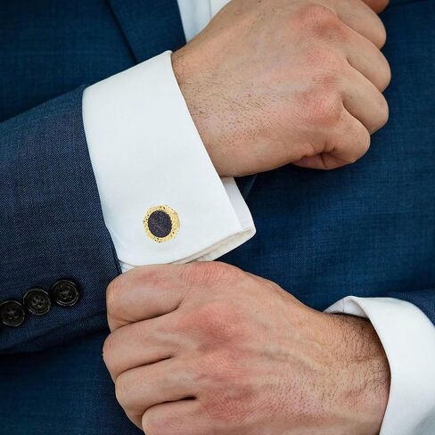 Octagon Blue Goldstone Cufflinks for Men In Gift Box Silver Gold Plated Sparkling Men Cufflinks for Wedding Tuxedo Shirt Party Anniversary Dress in Kuwait