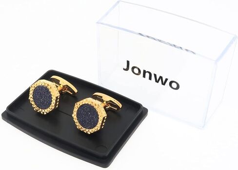 Octagon Blue Goldstone Cufflinks for Men In Gift Box Silver Gold Plated Sparkling Men Cufflinks for Wedding Tuxedo Shirt Party Anniversary Dress in Kuwait