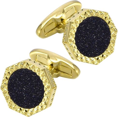 Octagon Blue Goldstone Cufflinks for Men In Gift Box Silver Gold Plated Sparkling Men Cufflinks for Wedding Tuxedo Shirt Party Anniversary Dress in Kuwait