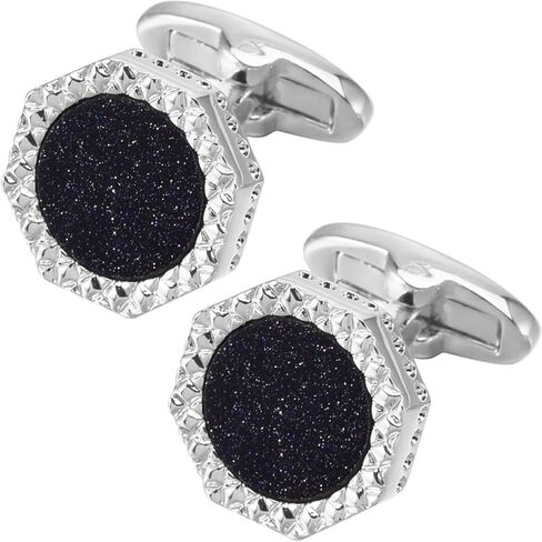 Octagon Blue Goldstone Cufflinks for Men In Gift Box Silver Gold Plated Sparkling Men Cufflinks for Wedding Tuxedo Shirt Party Anniversary Dress in Kuwait