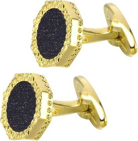 Octagon Blue Goldstone Cufflinks for Men In Gift Box Silver Gold Plated Sparkling Men Cufflinks for Wedding Tuxedo Shirt Party Anniversary Dress in Kuwait