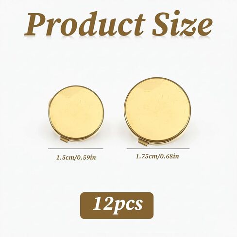 12 PCS Button Covers for Women Blouses, 2 Sizes Brass Round Cuff Button Cover Gold Buttons Covers Blank Cuff Links for Men's and Women's Business or Formal Shirts in Kuwait