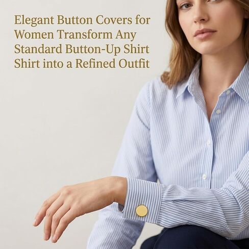 12 PCS Button Covers for Women Blouses, 2 Sizes Brass Round Cuff Button Cover Gold Buttons Covers Blank Cuff Links for Men's and Women's Business or Formal Shirts in Kuwait