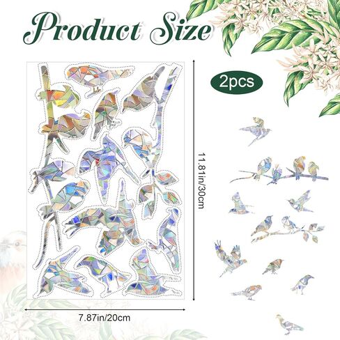 2 Sheets Bird Window Decals Anti Collision Static Clings Bird Window Strike Prevention Prismatic Non-Adhesive Rainbow Vinyl Suncatcher Stickers in Kuwait