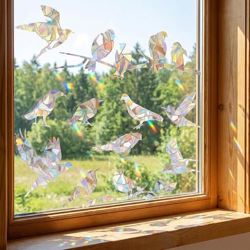 2 Sheets Bird Window Decals Anti Collision Static Clings Bird Window Strike Prevention Prismatic Non-Adhesive Rainbow Vinyl Suncatcher Stickers in Kuwait