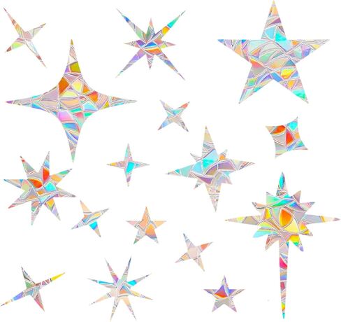 Window Decals Window Rainbow Decal Rainbow Sticker Glass Anti Collision Star Window Decals to Prevent Bird Strikes from Hitting Windows for Bird Sun Catcher Stickers Silver for Glass (Star-45) in Saudi Arabia