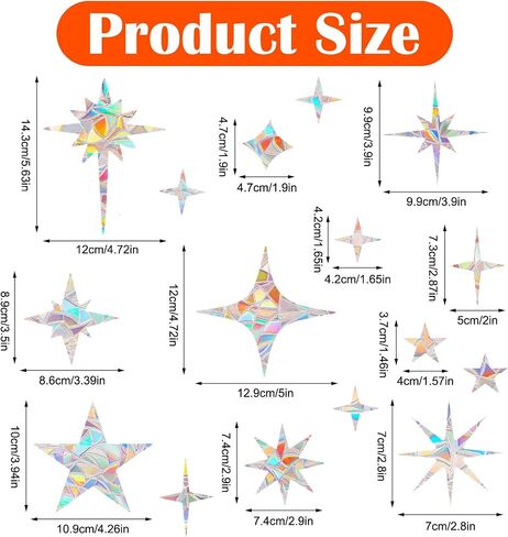 Window Decals Window Rainbow Decal Rainbow Sticker Glass Anti Collision Star Window Decals to Prevent Bird Strikes from Hitting Windows for Bird Sun Catcher Stickers Silver for Glass (Star-45) in Saudi Arabia
