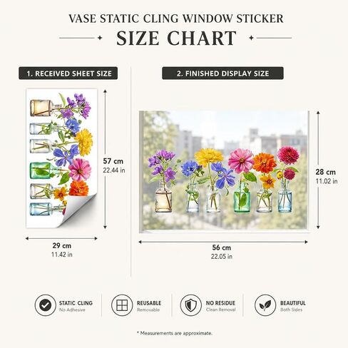 Watercolor Wildflower Window Clings, Reusable Removable Glass Stickers, Colorful Floral & Butterfly Window Decals for Home Kitchen, Classroom, Kids Room Spring Decor in Kuwait