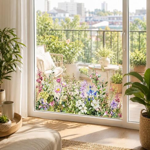 Watercolor Wildflower Window Clings, Reusable Removable Glass Stickers, Colorful Floral & Butterfly Window Decals for Home Kitchen, Classroom, Kids Room Spring Decor in Kuwait