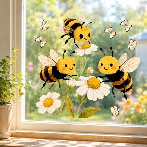 Watercolor Wildflower Window Clings, Reusable Removable Glass Stickers, Colorful Floral & Butterfly Window Decals for Home Kitchen, Classroom, Kids Room Spring Decor in Kuwait