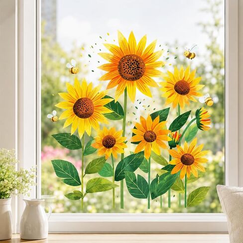 Watercolor Wildflower Window Clings, Reusable Removable Glass Stickers, Colorful Floral & Butterfly Window Decals for Home Kitchen, Classroom, Kids Room Spring Decor in Kuwait