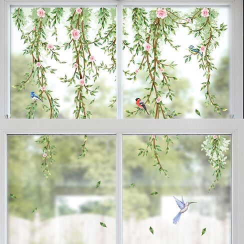 Watercolor Wildflower Window Clings, Reusable Removable Glass Stickers, Colorful Floral & Butterfly Window Decals for Home Kitchen, Classroom, Kids Room Spring Decor in Kuwait