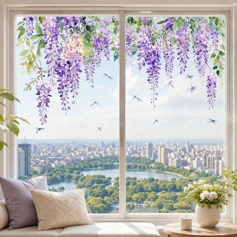 Watercolor Wildflower Window Clings, Reusable Removable Glass Stickers, Colorful Floral & Butterfly Window Decals for Home Kitchen, Classroom, Kids Room Spring Decor in Kuwait