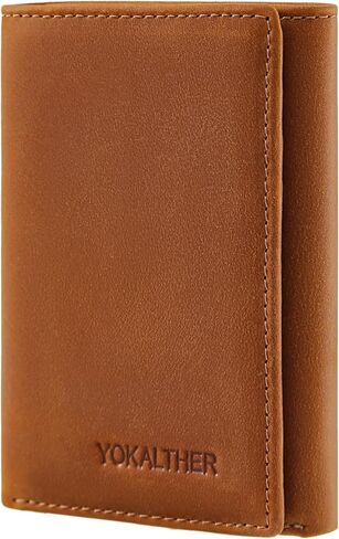 Trifold wallets for Men, RFID Blocking Trifold Wallets, Mens Genuine Leather Trifold Wallets, 8 Card Slots and ID Window, Slim Durable and Easy to Carry in Kuwait