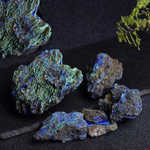 Erliway 1 Pcs Azurite Raw Stone, Natural Raw Azurite Malachite Crystal, 1.2-1.57" Rough Azurite Malachite Mineral Specimen Combination Stone for Home Office Decor Display & Spiritual Use in Saudi Arabia
