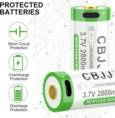 8 Pack Ni-MH Rechargeable 1634 Batteries, 2800mAh USB-C Green Button Top 16x34mm Ideal for Flashlights, Outdoor Lights & Electronic Toys in Saudi Arabia