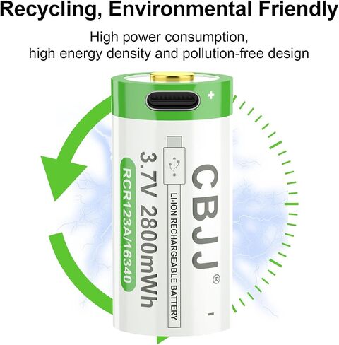 8 Pack Ni-MH Rechargeable 1634 Batteries, 2800mAh USB-C Green Button Top 16x34mm Ideal for Flashlights, Outdoor Lights & Electronic Toys in Saudi Arabia