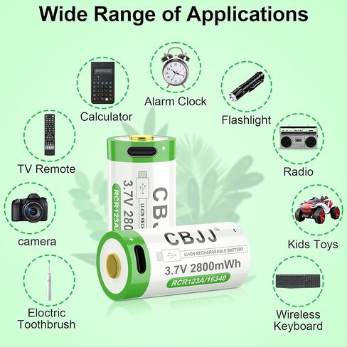 8 Pack Ni-MH Rechargeable 1634 Batteries, 2800mAh USB-C Green Button Top 16x34mm Ideal for Flashlights, Outdoor Lights & Electronic Toys in Saudi Arabia