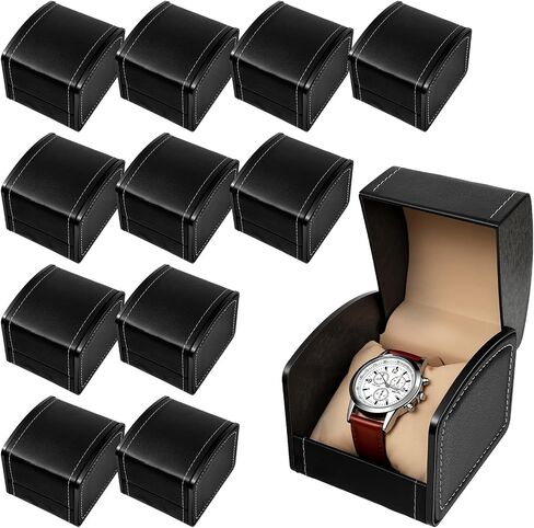 12 Packs Single Watch Box with Removable Pillow, PU Leather Jewelry Storage Case for Bracelet Necklace Display Holder Organizer, Black (4x3.5x3 Inches) in Saudi Arabia