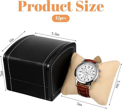 12 Packs Single Watch Box with Removable Pillow, PU Leather Jewelry Storage Case for Bracelet Necklace Display Holder Organizer, Black (4x3.5x3 Inches) in Saudi Arabia
