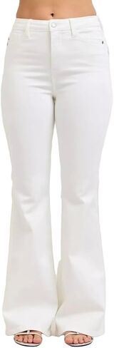 Judy Blue High Rise Tummy Control Flare Jeans in White 33" Inseam Jeans- Ivory Gem in Kuwait
