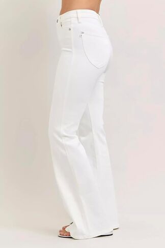 Judy Blue High Rise Tummy Control Flare Jeans in White 33" Inseam Jeans- Ivory Gem in Kuwait
