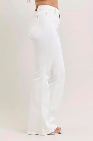 Judy Blue High Rise Tummy Control Flare Jeans in White 33" Inseam Jeans- Ivory Gem in Kuwait