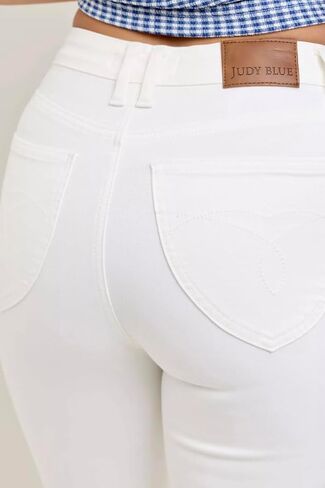 Judy Blue High Rise Tummy Control Flare Jeans in White 33" Inseam Jeans- Ivory Gem in Kuwait