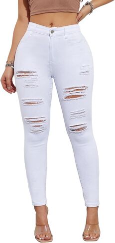 LONGBIDA Women's High Waisted Ripped Skinny Jeans Stretchy Distressed Slim Fit Denim Pants in Kuwait