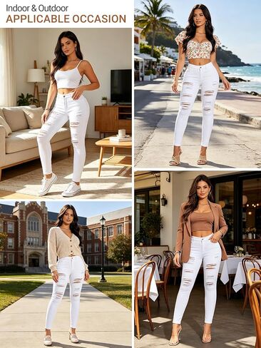 LONGBIDA Women's High Waisted Ripped Skinny Jeans Stretchy Distressed Slim Fit Denim Pants in Kuwait