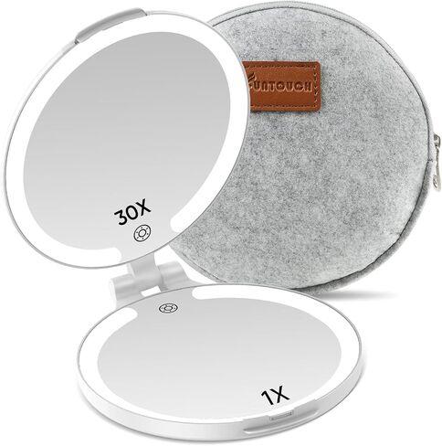 FUNTOUCH 7'' Travel Makeup Mirror with Lights 10X Magnifying, 3 Color Portable Double Side Vanity Compact Mirror with Rechargeable for Travel Essential, Gifts for Lover in Saudi Arabia
